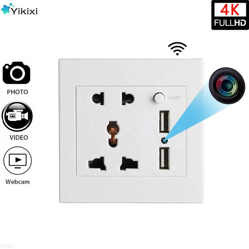 

HD 4K камера в настенной розетке Wifi Домашняя безопасность видеонаблюдение Удаленный просмотр с USB-портом для зарядки Скрытая TF-карта