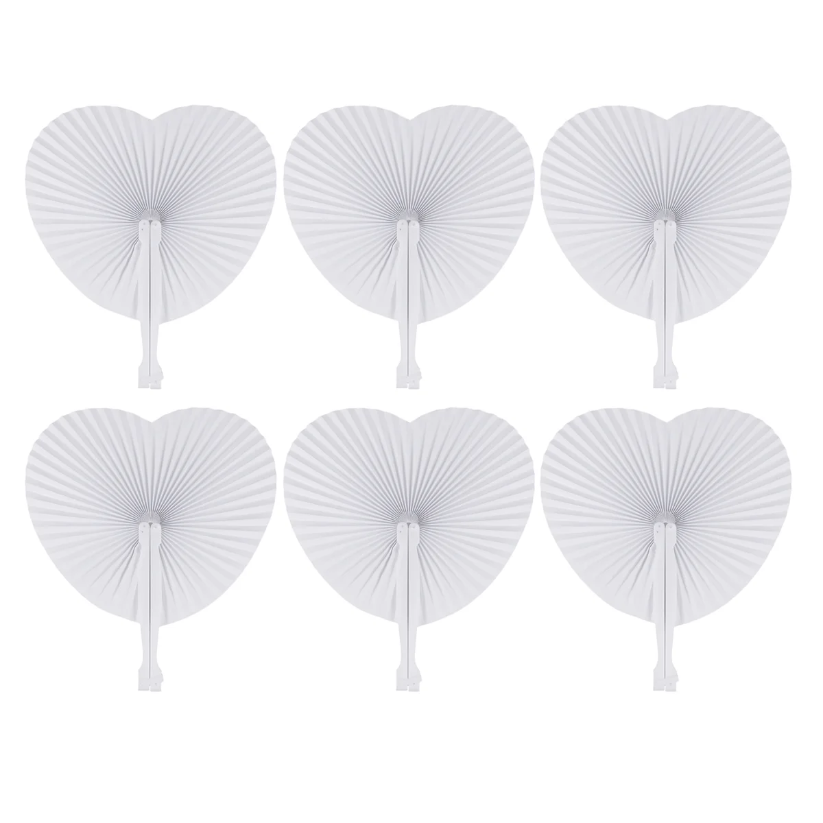 

48 White Paper Fans Hand Fan Blank Mini Decor Blue Decorations Heart Shaped Assortment with Handle for Wedding Celebration