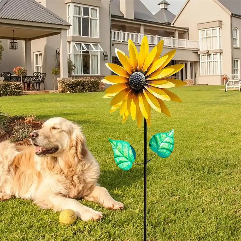 

Sunflower Windmill Metal Rotating Sunflower Wind Spinner With Stake Standing Lawn Flower Pinwheel Outdoor Garden Decor Kids Toy