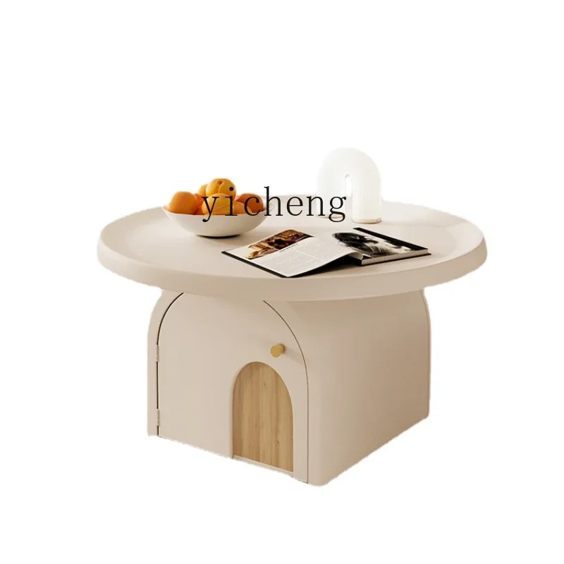 

ZC Simple Modern round Small Apartment Home Tea Table Creative Cream Style Nordic High-Grade Iron Living Room