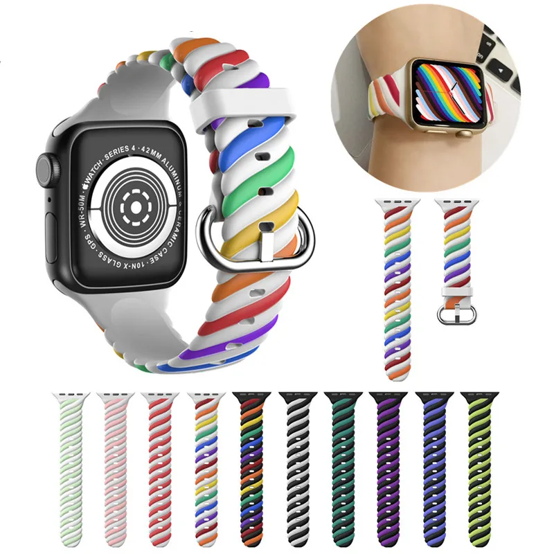 

Silicone Strap For Apple Watch band 40mm 44mm 45mm 41mm 38mm 42mm 44 mm Rubber watchband bracelet iWatch serie 3 4 5 6 se 7 band