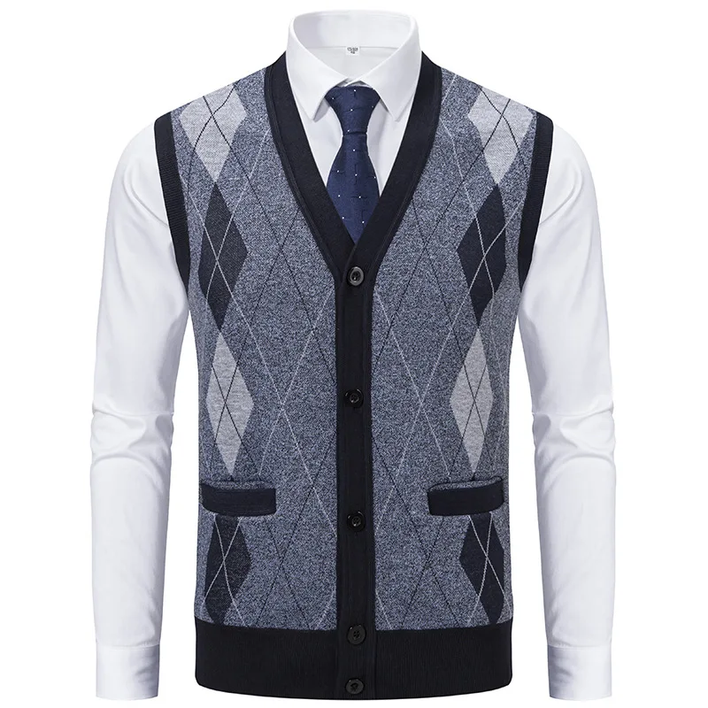 Осень-зима мужской флисовый вязаный свитер жилет тонкий v-образный вырез модное