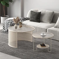 nordic glass round coffee table living room home small apartment cream style modern minimalist rattan coffee table combination