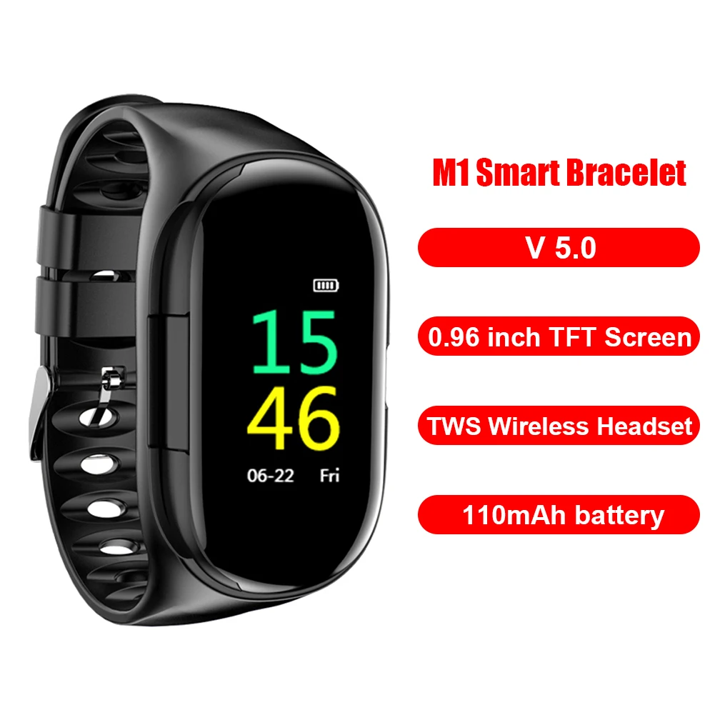 

Умный Браслет M1 с беспроводной Bluetooth-гарнитурой, тонометром, цветным экраном 0,96 дюйма TFT, будильником и монитором