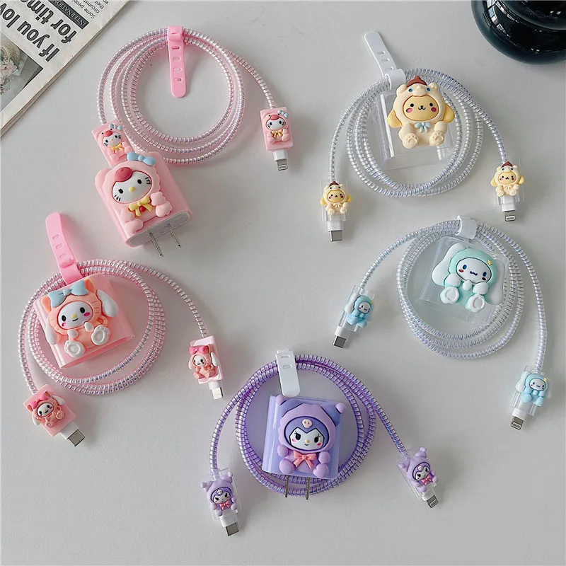 

Sanrio Hello Kitty Cartoon Anti-Breaking Apple Data Cable Protective Case Mobile Phone 18/20W Charger Winding Rope Decorative