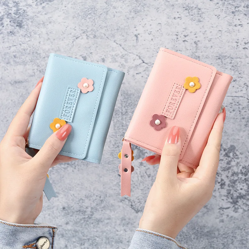 Fashion Short  Female Wallets PU Coin Purse Simple Money Bag Design Flower Small Daisy Cute Card Holder