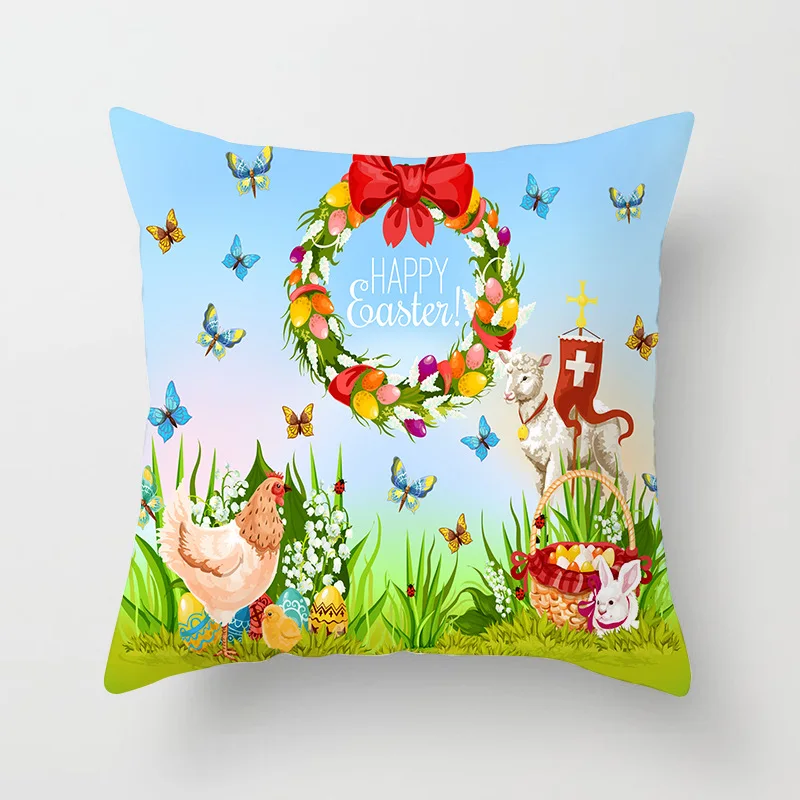 

45x45cm Easter Rabbit Eggs Pillowcase Peach Skin Cushion Covers Room Throw Pillow Case Easter Sofa Decoration Pillowcover