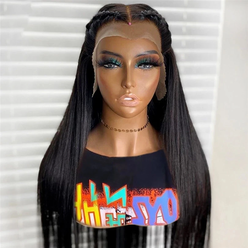 

180Density Soft Natural Hairline Black 26 inch Long Silky Straight Lace Front Wig for Women BabyHair Glueless Preplucked Daily