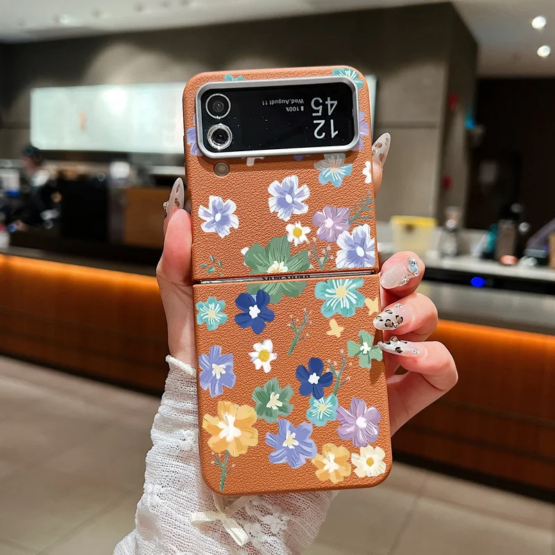 Для Samsung Galaxy Z Flip6 Flip5 Flip4 Чехол с мультяшной цветочной текстурой кожи Силиконовый