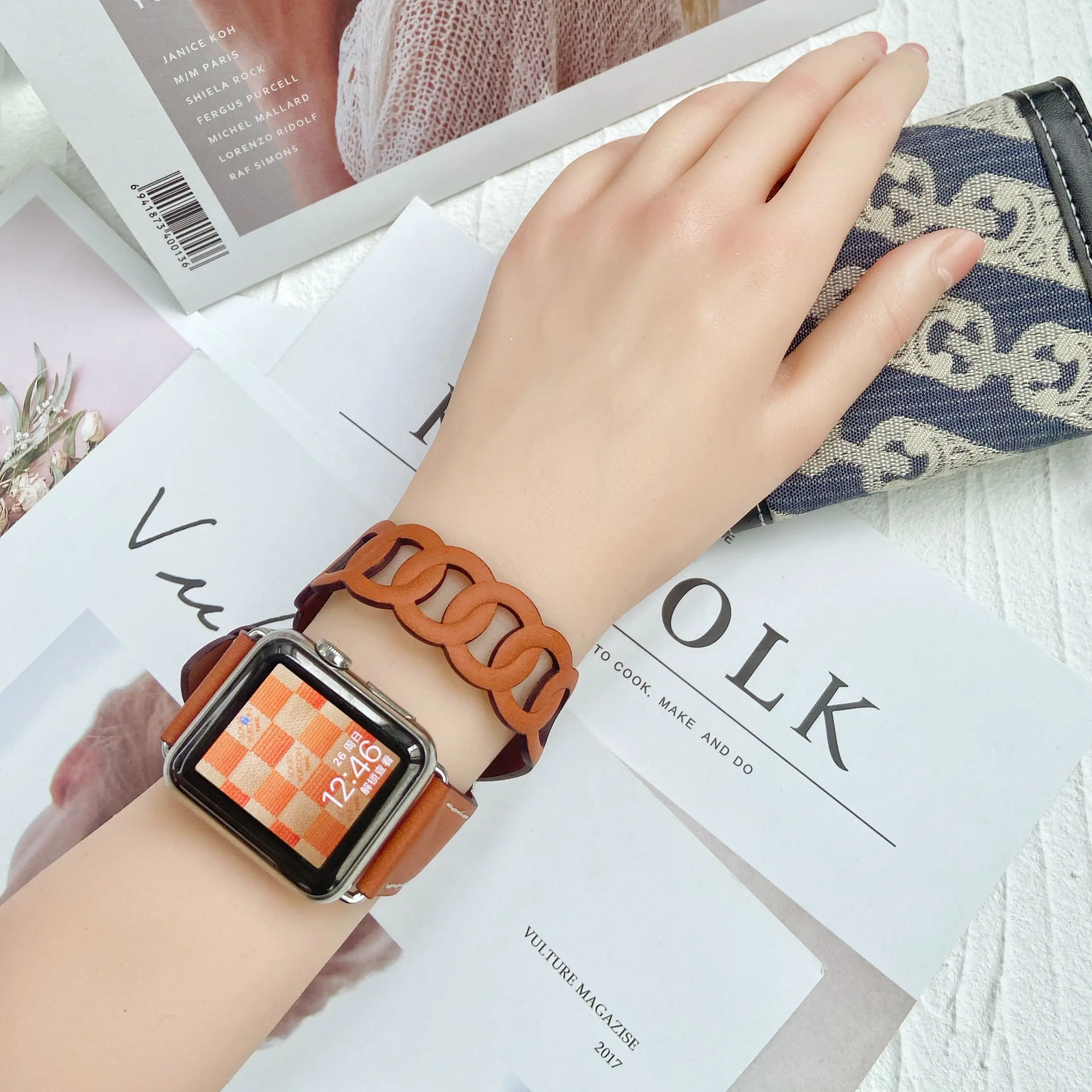 Strap for Apple Watch Band 8 7 6 5 4 3 2 1 SE Genuine Leather Correa Bracelet Apple Watch 45mm 41mm 44mm 40mm 42 38 for iWatch