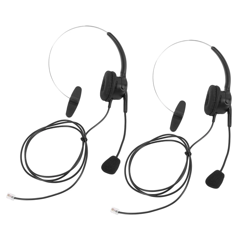 

2X 4-Pin RJ9 Hands-Free Call Center Noise Cancelling Corded Binaural Headset Headphone with Mic for Desk Telephone