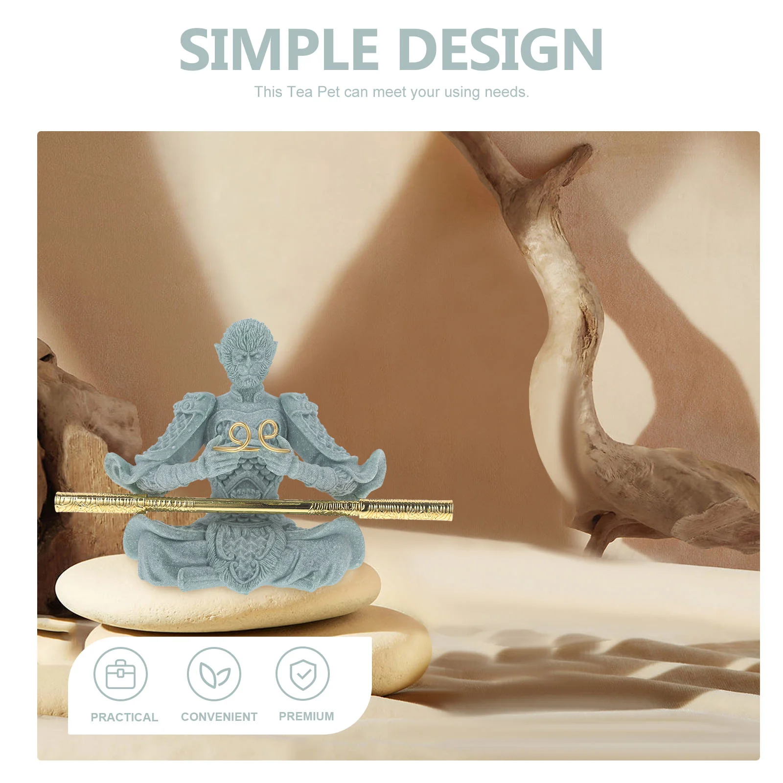 Реквизит для скульптуры Wukong Tea Pet Statues Китайский миф Sun-wukong Зеленый песчаник