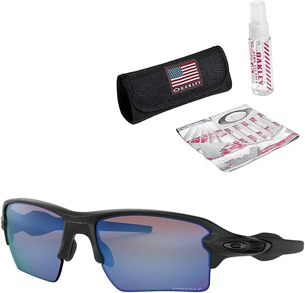 

2.0 XL Sunglasses (Matte Black Frame/Prizm Deep H2 O Polarized Lens) with USA Flag Lens Cleaning Kit