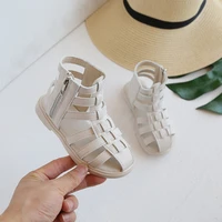 solid black summer beach covered toes sandals 2022 new japanese cute princess soft side zip kids fashion flat children flat chic