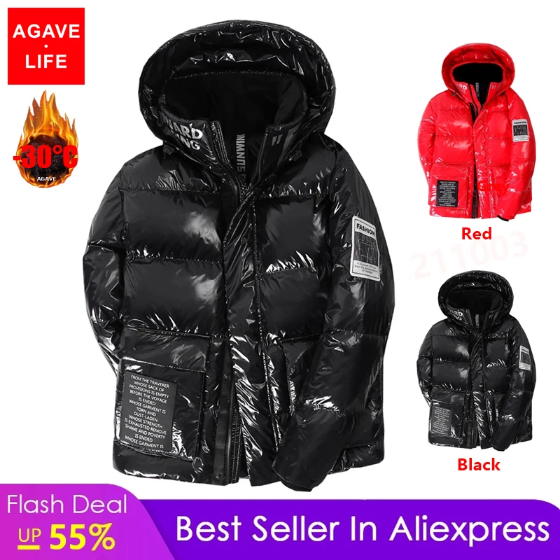 -30 Degree Men's Winter Down Jackets 90% White Duck Down Parka Coats Male Thick Warm Hooded Streetwear Couples Shiny Down Jacket