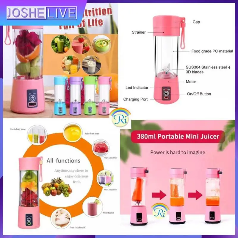 

Mini Handheld Smoothie Maker Portable Fruit Juice Mixer Juice Cup Kitchen Tools Gadgets 6 Blades Usb Rechargeable