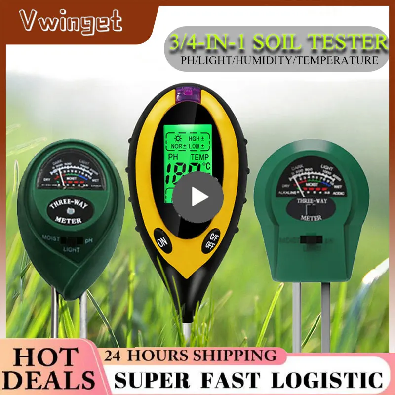 

4 In 1 LCD Display Temperature Soil Humidometer Home Gardening Measuring Tool Soil Moisture Meter Hygrometer Probe Watering Test