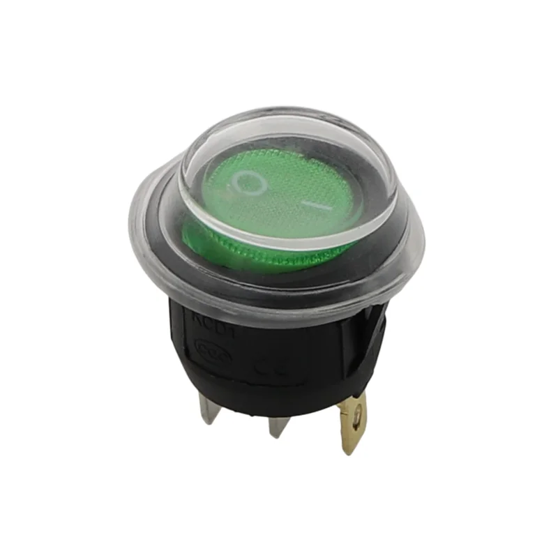 Автомобильный круглый кулисный переключатель 12 В, зеленый светодиодный тумблер SPST ВКЛ/ВЫКЛ, электрические управления, водонепроницаемая крышка