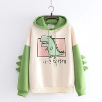 2022 new womens cartoon dinosaur print hooded plush sweater japanese cute college t shirt