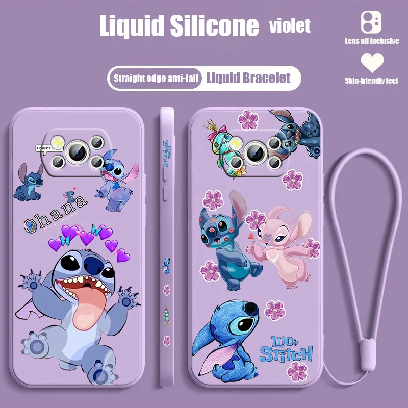 

Disney Stitch Anime Cute For POCO C55 C50 C40 M5S M4 M3 F4 F3 X5 X4 X3 X2 NFC GT Pro Liquid Left Rope Lanyard Phone Case