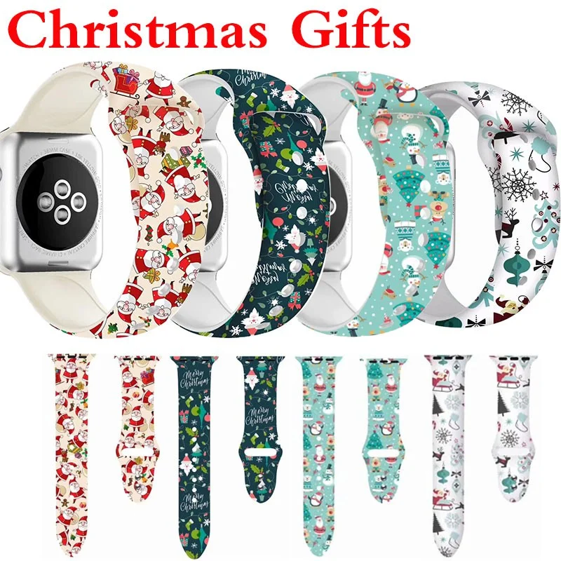 

Silicone Strap For Apple Watch band 44mm 40mm 42mm 38mm 45mm 41mm correa Printing bracelet iwatch series 7 6 5 4 3 se watchband