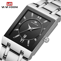 mens watch simple fashion black face silver belt rectangular stainless steel calendar waterproof quartz watch relogio masculino