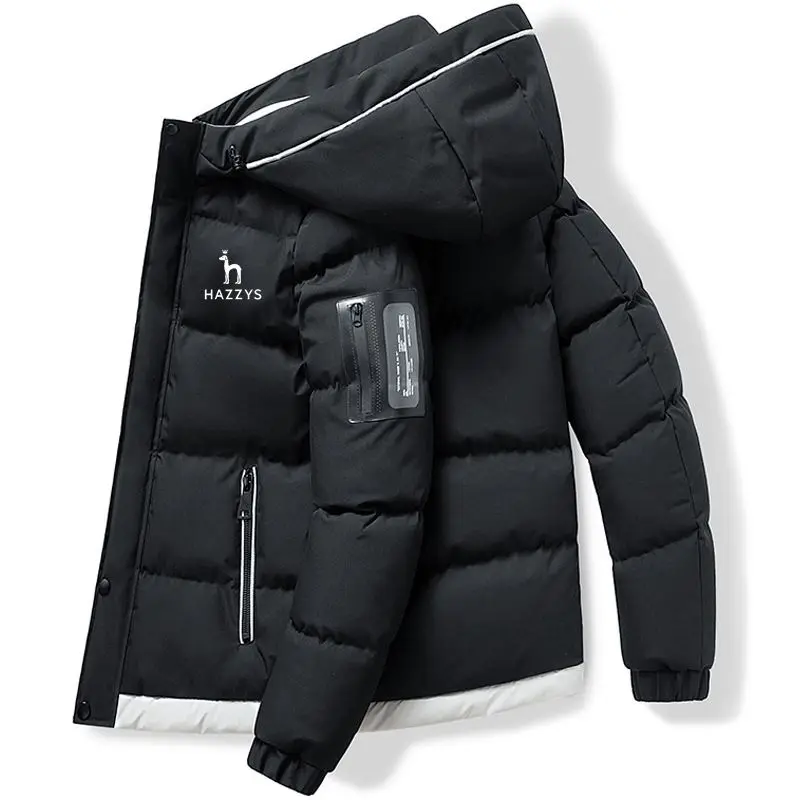 

2022 Winter HAZZYS Men's Cotton Parka Fashion Casual Men's Windbreaker Outdoor Thickening Warm Work Jacket Men's Hooded Down Coa