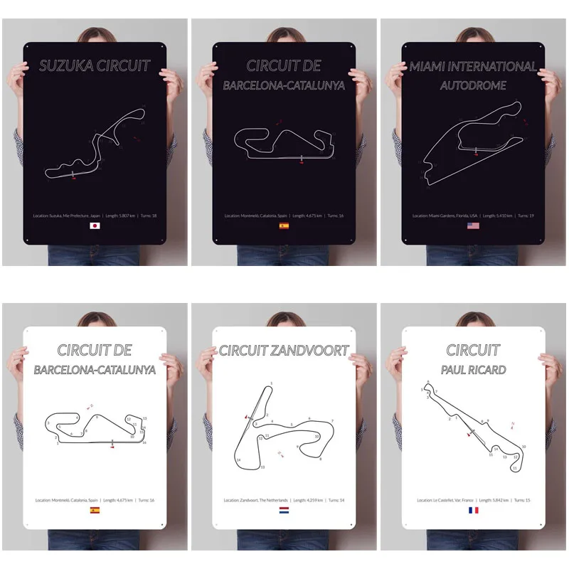 Металлический плакат F-Formula One с треками Настенный декор для гостиной в стиле
