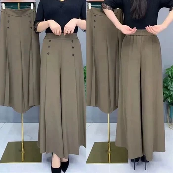 Hot Sale-Pleated Wide Leg Pants Women Loose Pants Wide Leg Outdoor Skirts Dance Party Clothing Pleated High Waist Elastic Long 5