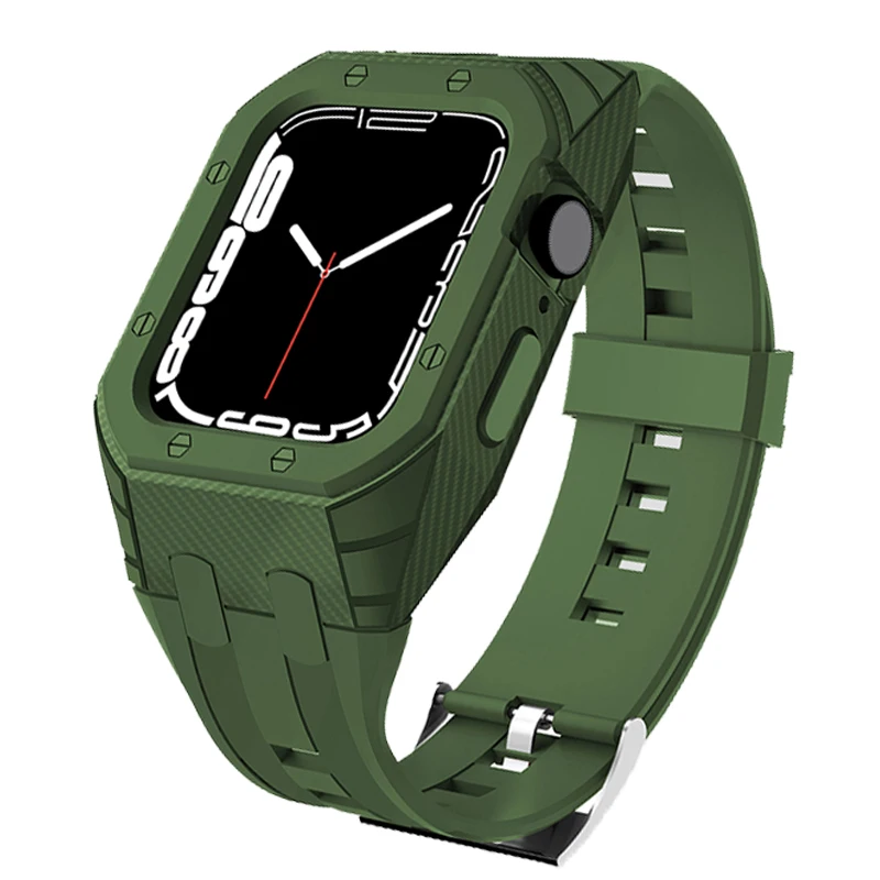 Silicone Strap Mod Kit For Apple Watch Series 8 7 45mm Band Carbon Fiber Case For iWatch Series SE 6 5 4 3 44mm 42mm Rubber Band