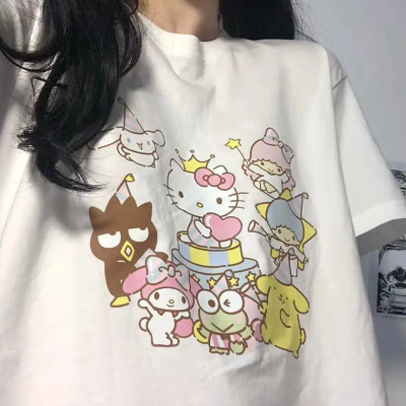 

Sanrio футболка Hello Kitty My Melody новый японский мягкий пуловер для девушек мультяшный свежий и милый аниме Топ женский
