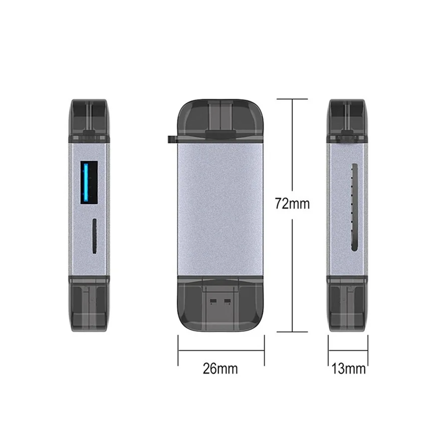 Кардридер 6 в 1 с Micro USB Type C на SD TF |