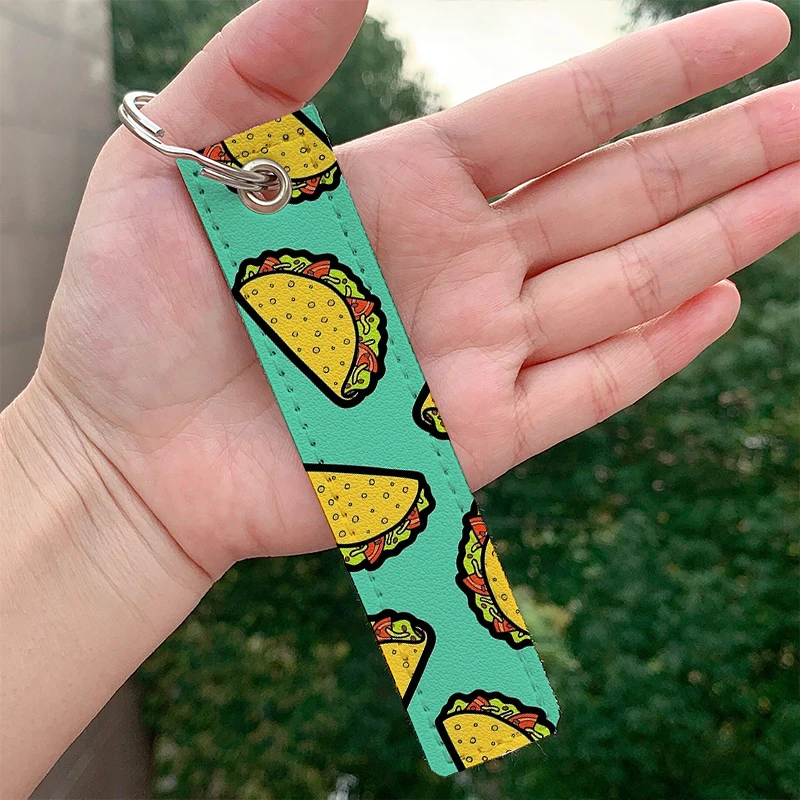 

Fashion It's Taco Time leather motorcycle Key chain Strap Key rings Hanging Holder Bag Wallet Trinket Keychain Hanging Bag