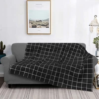 black grid blanket stripes plaid tartan pattern plush warm ultra soft flannel fleece throw blankets for sofa bedspread velvet