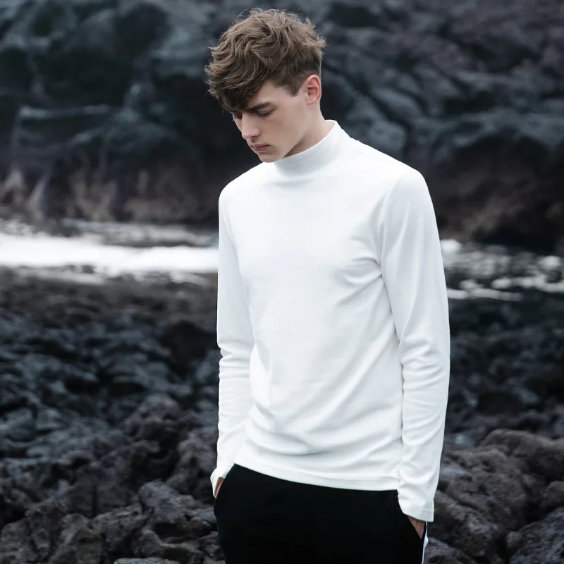 Купи ICCLEK White Half High Neck T-shirt Fall 2021 Pure Color Slim Long Sleeve Middle Neck Long Sleeve Men's Base Shirt Mens T Shirts за 2,309 рублей в магазине AliExpress