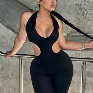 Sibybo Summer Halter Backless Sexy Jumpsuit Women Black Hollow Out Bodycon Rompers 2022 Femme Y2K Hi in Pakistan