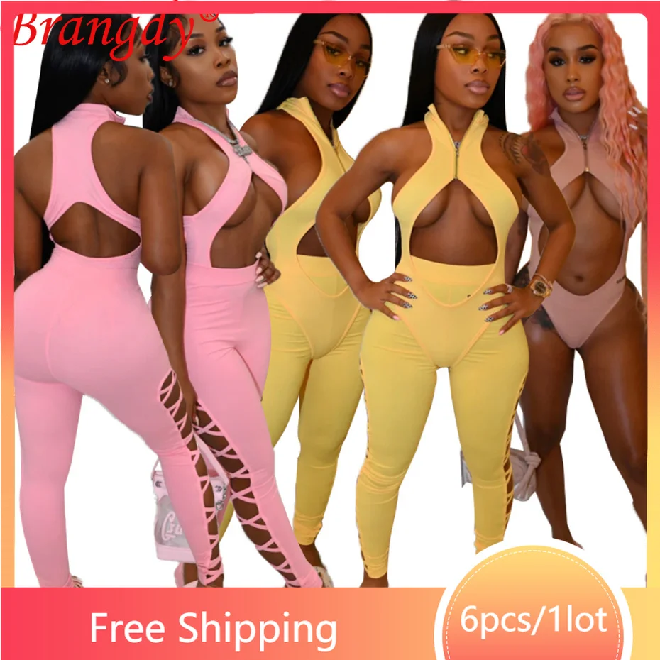 

Wholesale Items for Business One Piece and Pant Sets Women Swim Suit Beach Wear Fashion Solid Hollow Out Swimwear B8961