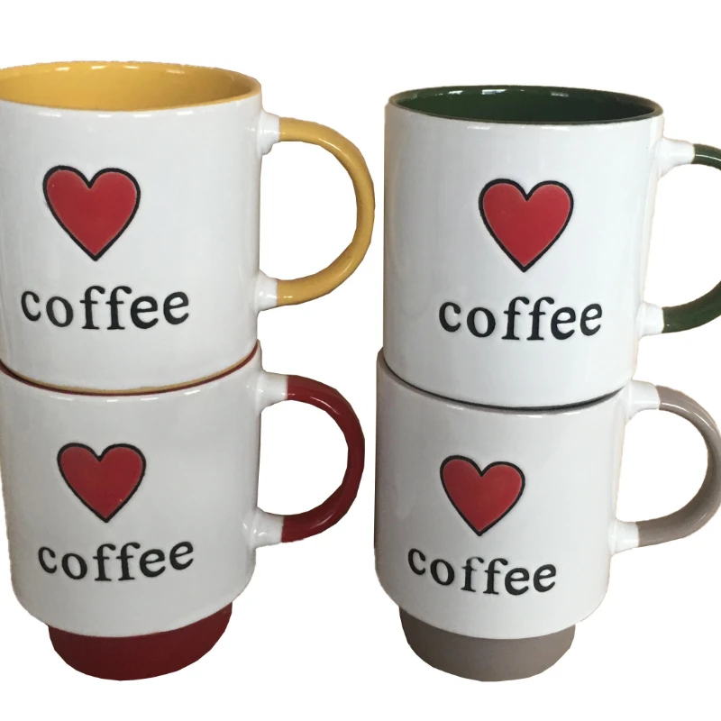 

, 4 Pc Stackable 13oz Multi-Color Ceramic Coffee Mug Set