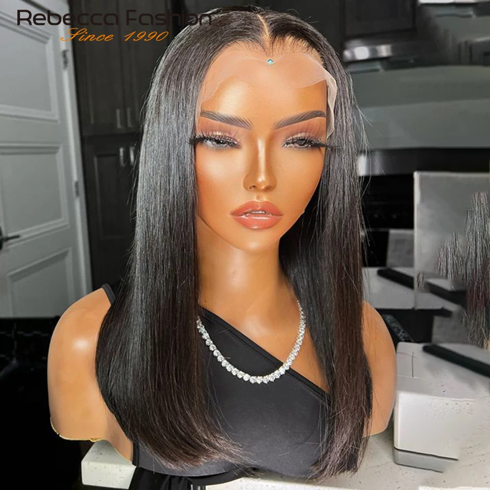 

Short Bob Lace Front Human Hair Wigs 180% Density Brazilian Straight Transparent 13x5x2 Part Lace Wigs Human Hair Pre Plucked