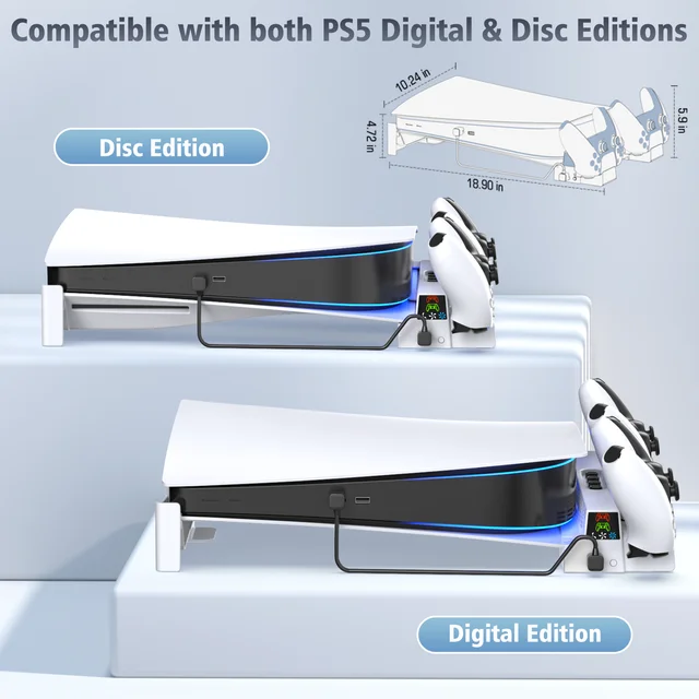 OIVO for PS5 Console Horizontal Cooling Stand PS5 Base Holder PS5 Controller Charger for Playstation 5 Disc & Digital Editions 6