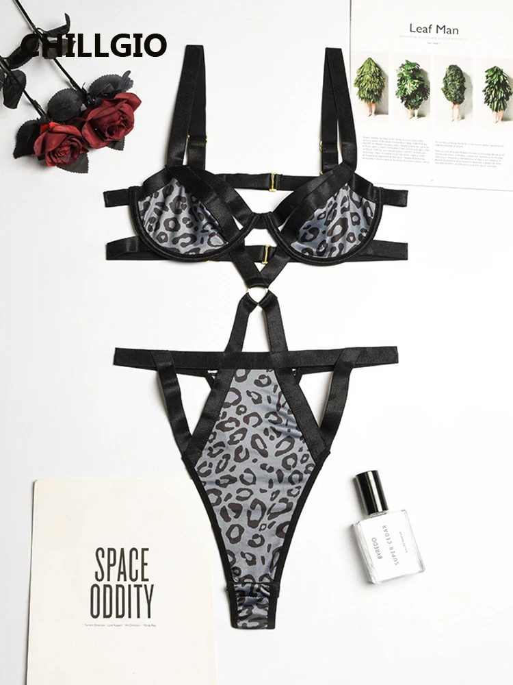 

CHILLGIO Women Leopard Print Strappy Bodysuit Push Up Combination Rompers Bodycon Catsuit Vintage Sexy One Piece Onesie Lingerie