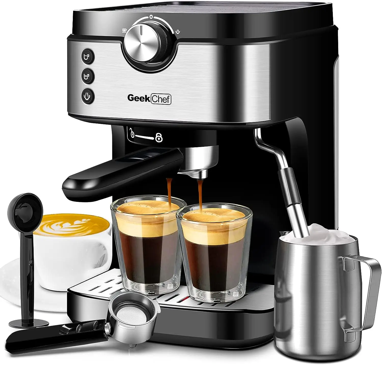 

Chef Espresso Coffee Machine Milk Frother Wand 15 , High Performance 1300W For Espresso, Cappuccino, Latte, Machiato, For Home B