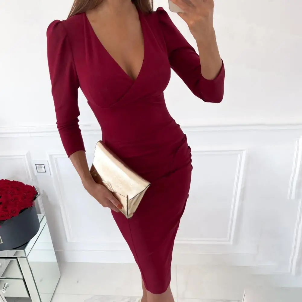 

Sexy Summer Elegant Casual Women's Dresses For Women 2022 Easy Match Polyester Tight Waist V-neck Women Sheath Dress for Daily