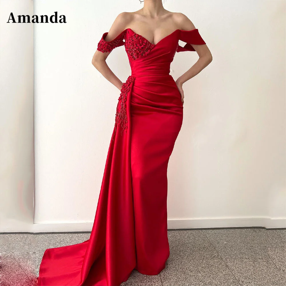 

Amanda Sexy Off Shoulder Prom Dress 2023 Satin Mermaid Party Dress فستان سهرة Vestido De Novia Beading Fishtail Prom Gown
