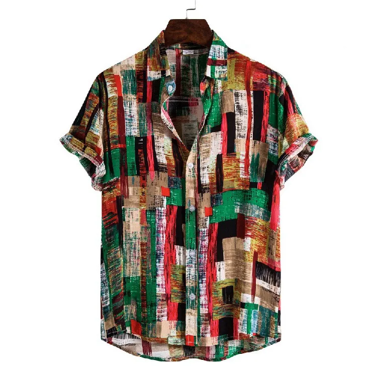 

Silver Sleeve Hawaiian Short Turtleneck Men's Cardigan Beach Shirt Sleeve Shirt Men's Flower Men Blue Shirt Summer Clothes Men