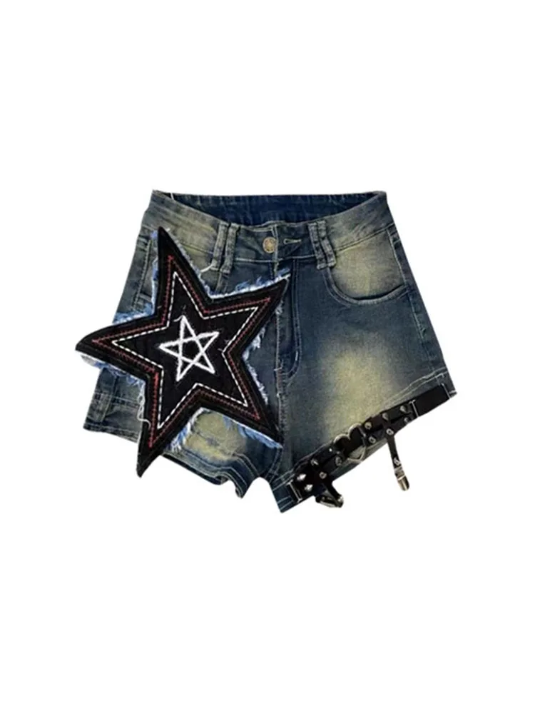 

Женские джинсовые шорты в японском стиле, сексуальные штаны из джинсовой ткани в стиле Харадзюку со звездами, уличная одежда в стиле кибер-панк, 2000s
