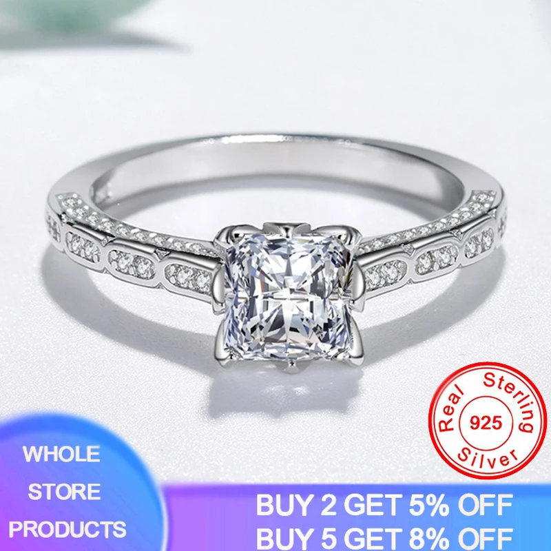 

YANHUI White Gold Color Tibetan Silver Ring Natural Zirconia Crystal Rings for Women Princess Cut Anniversary Wedding Ring