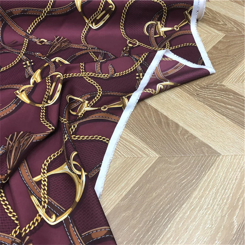 

European and American Fashion Big Brand Wine Red Chain Twill Silk Fabric Mulberry Silk Summer High-end Clothing Fabric Sewing