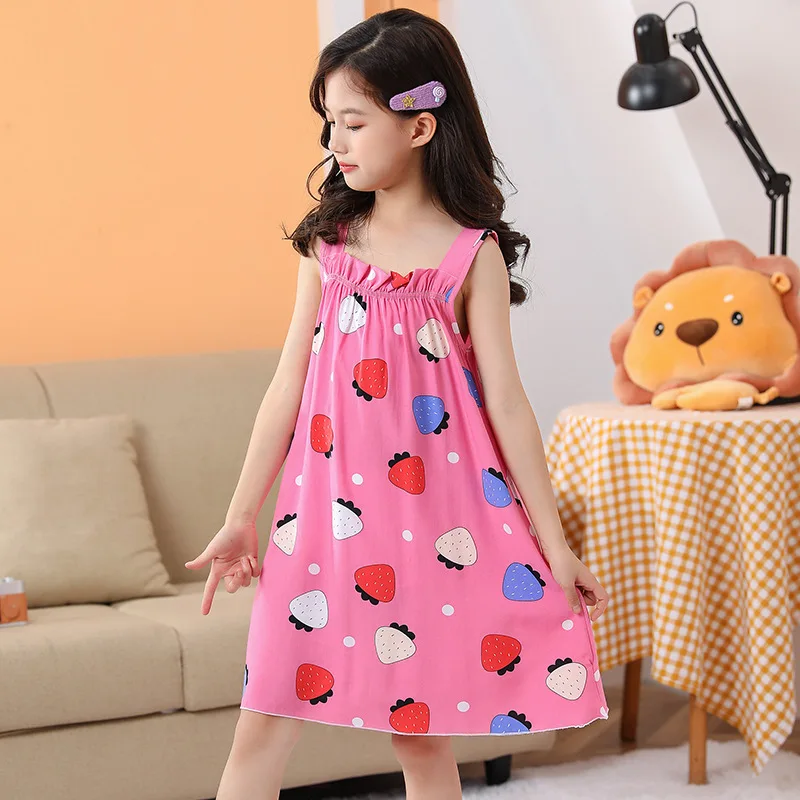 Children's Nightdress Summer Cotton Skirt Girls Short-Sleeved Air-Conditioning Clothing Girls Home Wear Pajamas Skirt images - 6