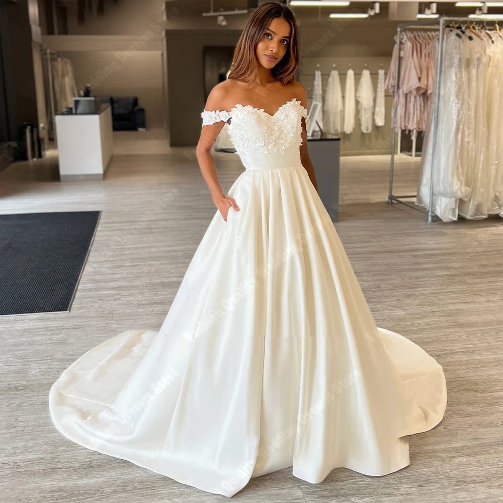 Элегантные атласные женские свадебные платья трапециевидной формы с открытыми